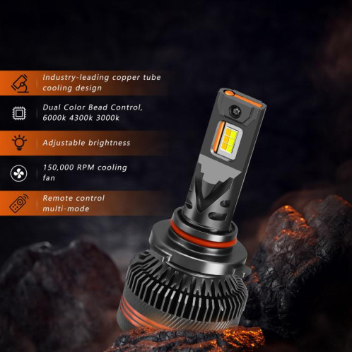 Lot de 2 ampoules LED pour phares de voiture, 60 W, 8 000 lm, 6 000 K, télécommande tricolore, 9005 SH04011333-09